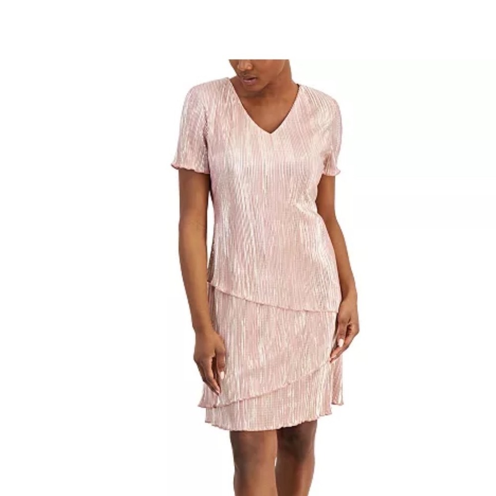Connected Apparel Cocktail Dress Women 14 NWT Dusty Rose Gold Tiered MSRP $79